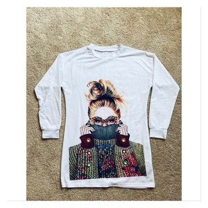 Graphic Girl White Dress Sweatshirt